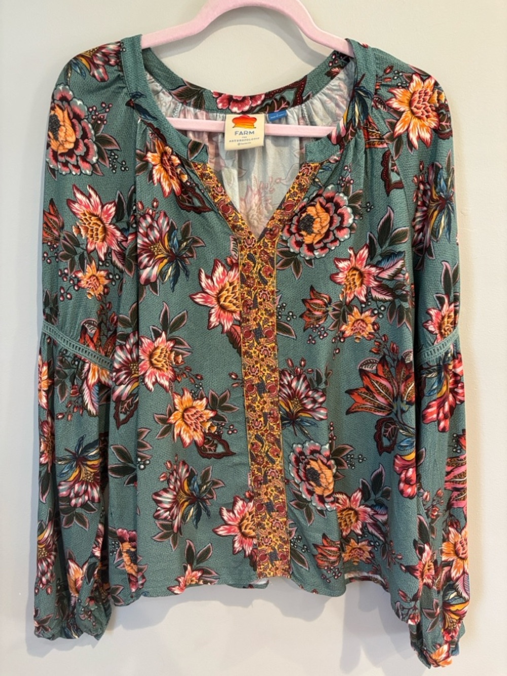 Farm Rio for Anthropologie Floral Peasant Blouse Size Large